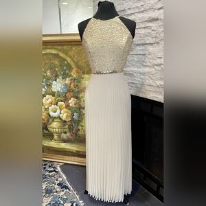 Elegant Gold and Cream Halter Dress